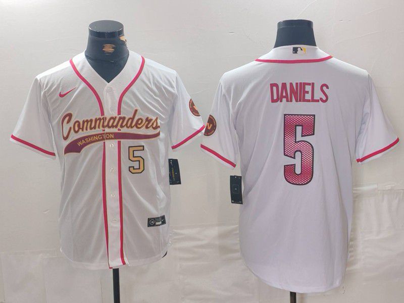 Men Washington Commanders #5 Daniels White Joint Name 2024 Nike Limited NFL Jersey style 2->washington commanders->NFL Jersey